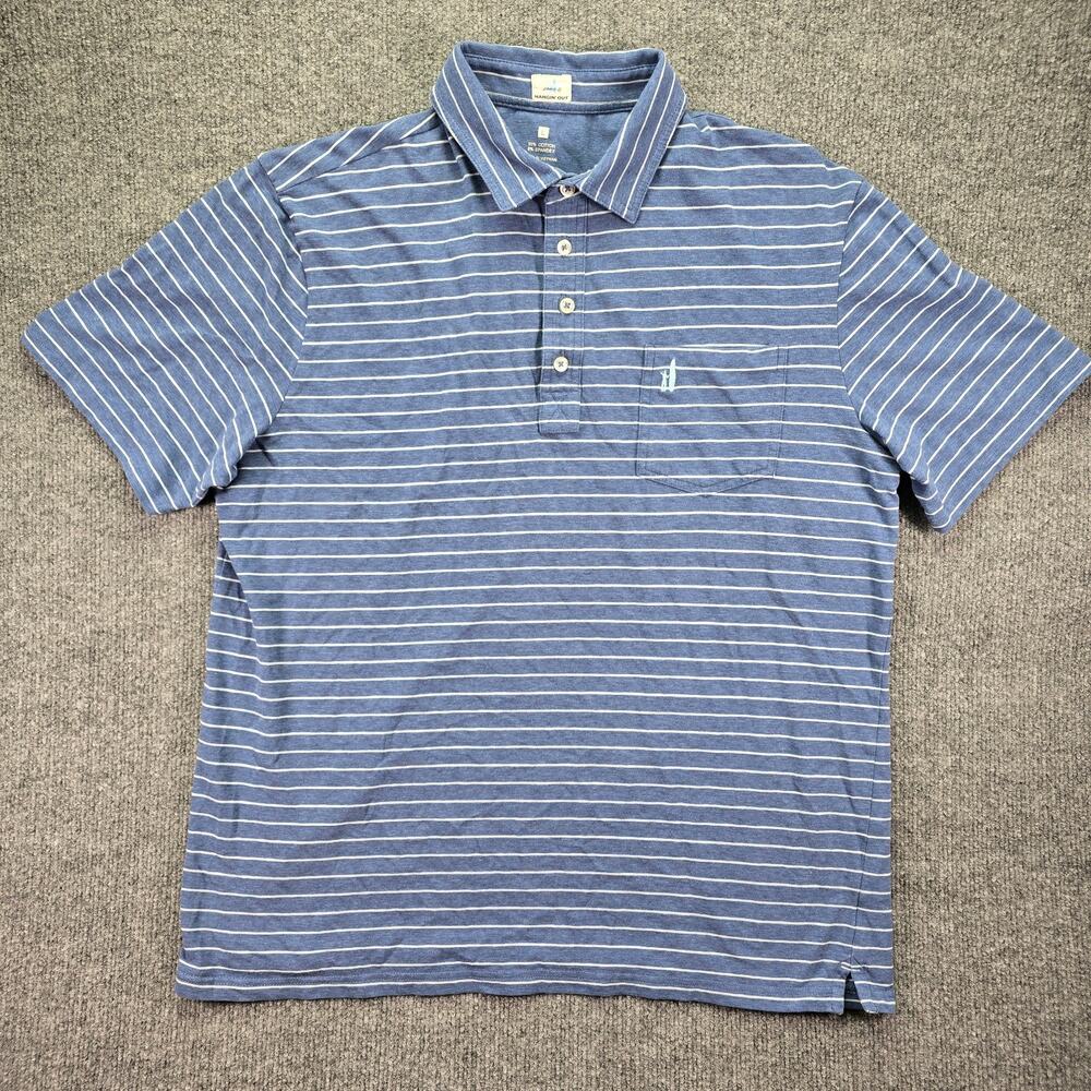 Johnnie-O Hangin Out Polo Shirt Mens Large Blue White Striped Cotton Stretch